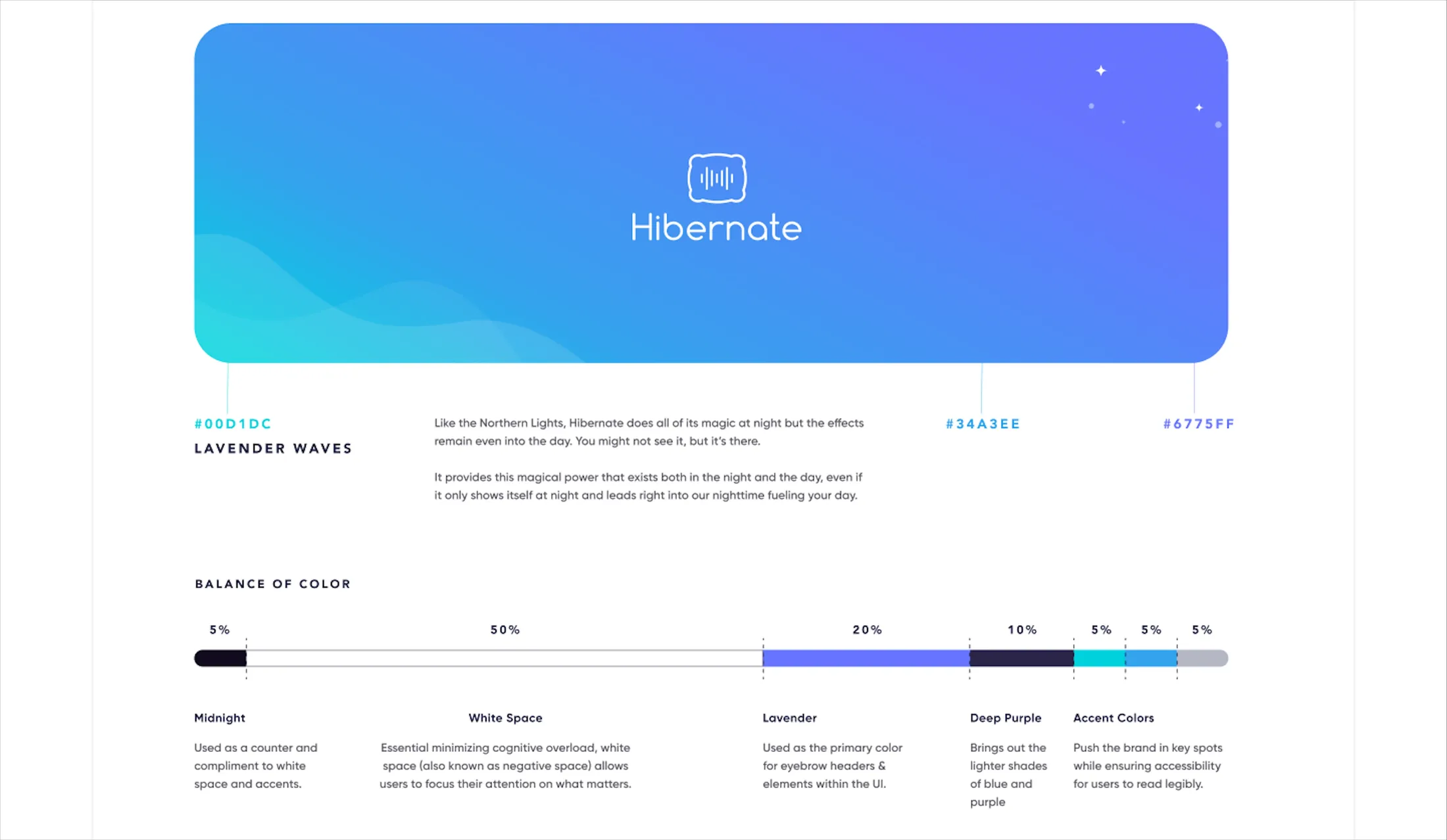 Hibernate color system showing Lavender Waves palette