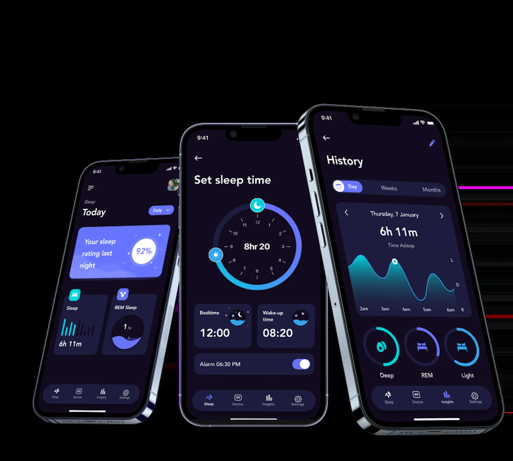 Redesigned Hibernate app dark theme with sleep tracking